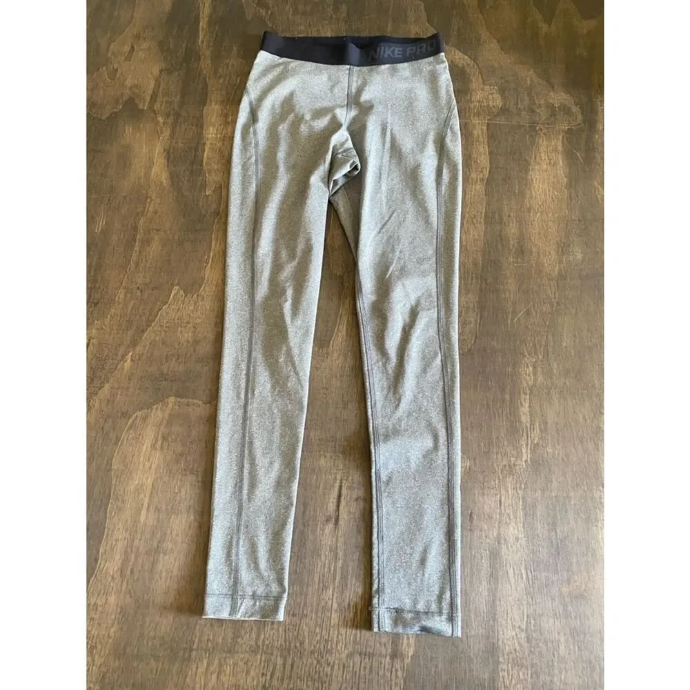 Nike Silver-Gray Pro Leggings with Black Waistband